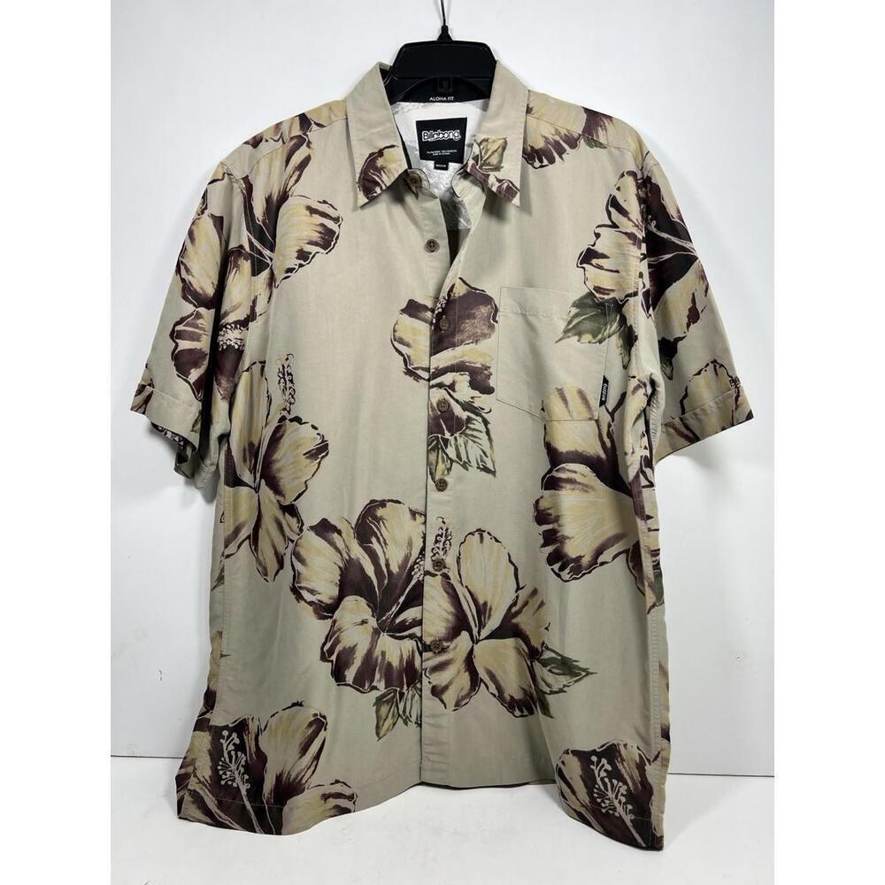 Billabong Hawaiian Shirt Men’s Medium Aloha Fit Brown Hibiscus Floral Tropical
